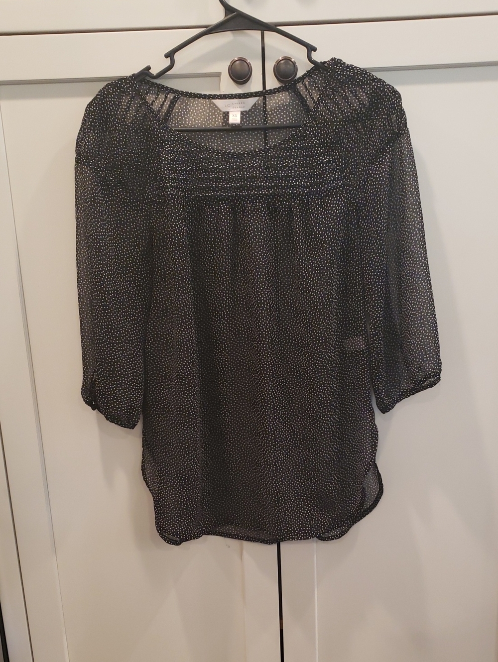 LC Lauren Conrad Black Sheer Dot Peasant Blouse